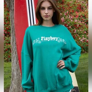 Playboy by Pacsun Women’s Island Graphic Design Green Y2K Crewneck Sweatshirt Md